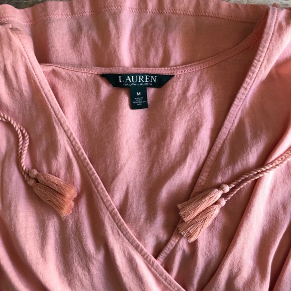 Lauren by Ralph Lauren peach colored V-neck stretch cotton jersey top size M - Picture 5 of 8
